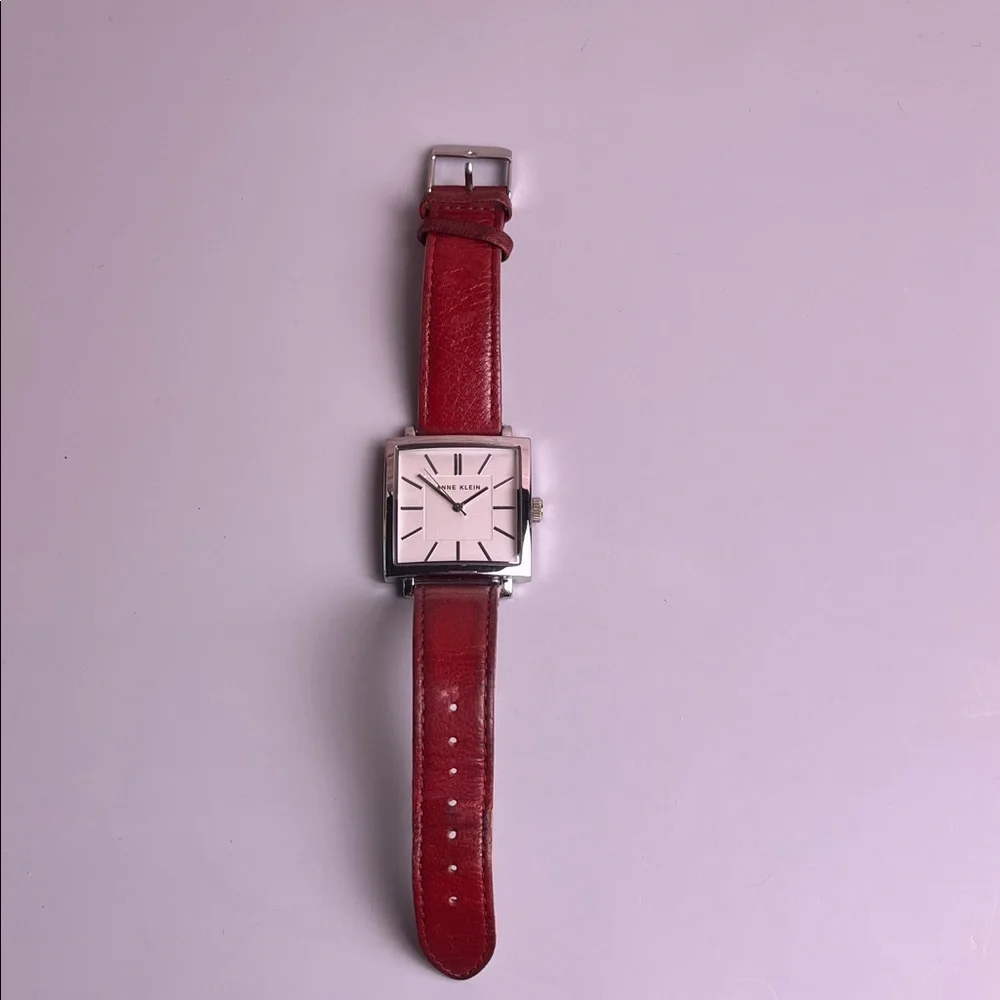 Anne Klein Silver Tone Red Band Women's Quartz Watch New Battery